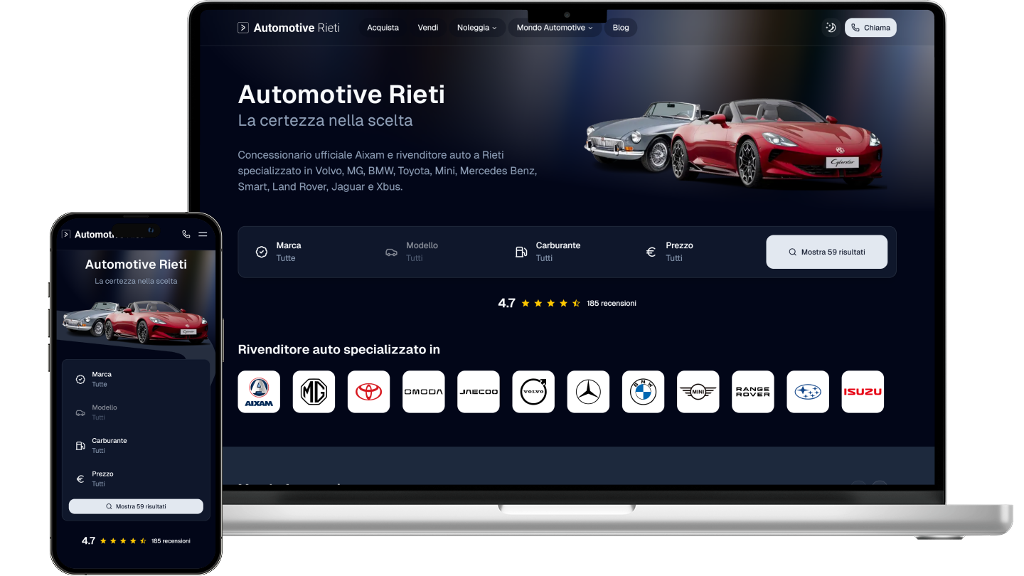 Screenshot homepage nuovo sito Automotive Rieti