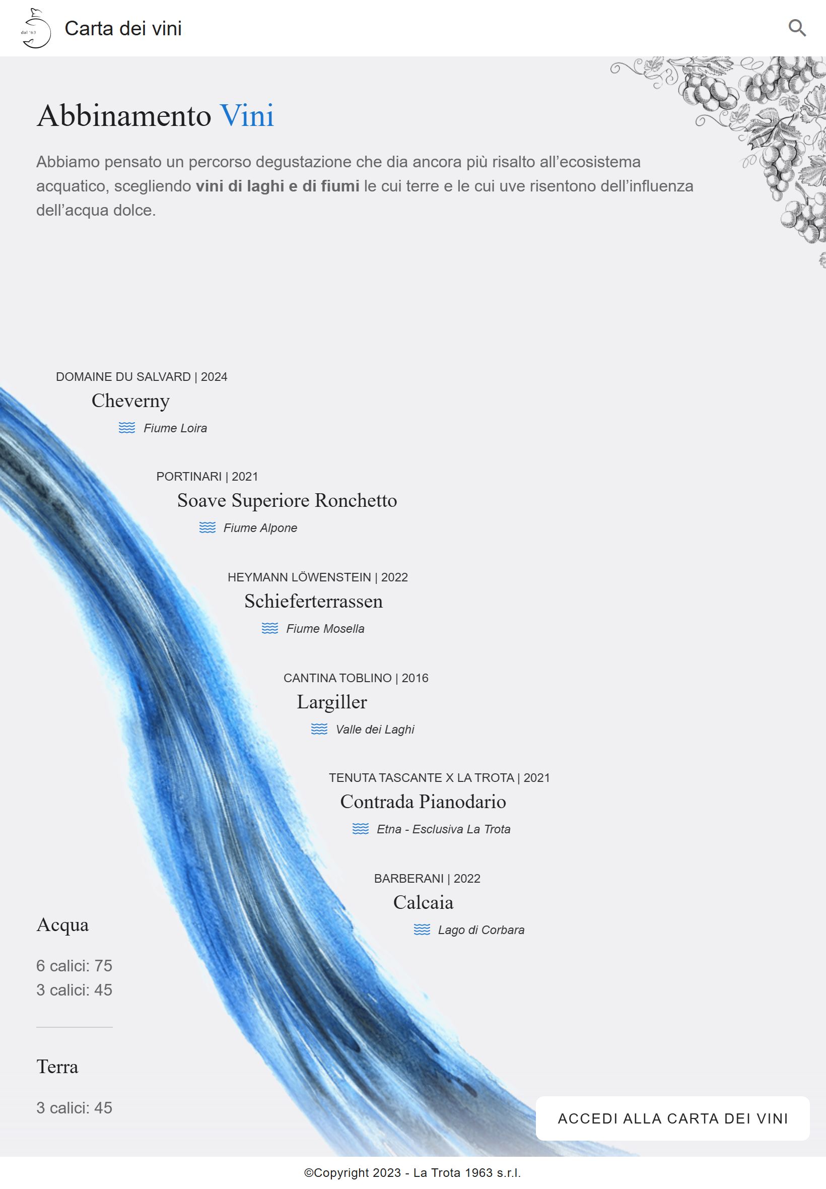 Carta dei vini — La Trota