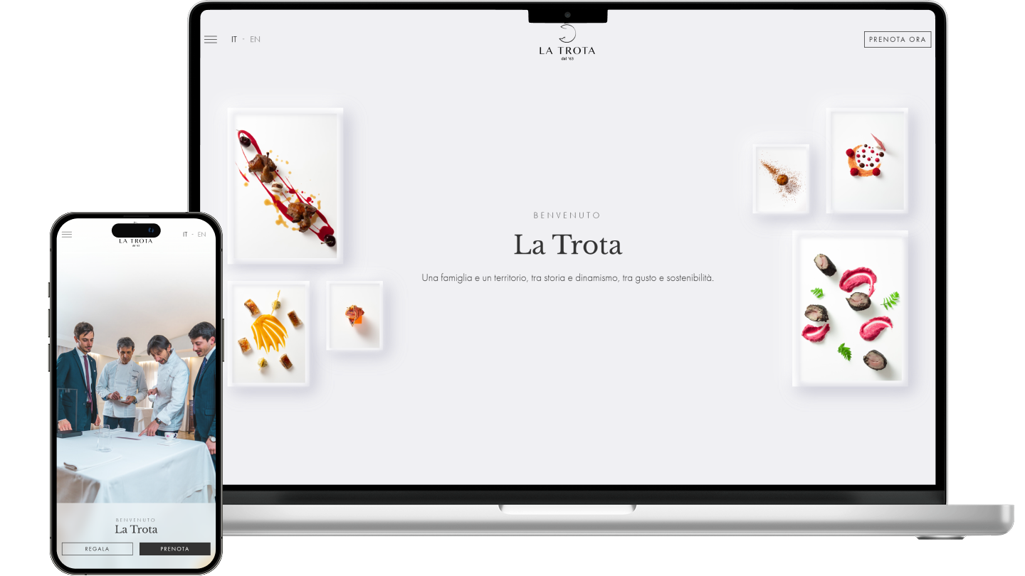Screenshot pagina menu e sistema di prenotazione online — La Trota